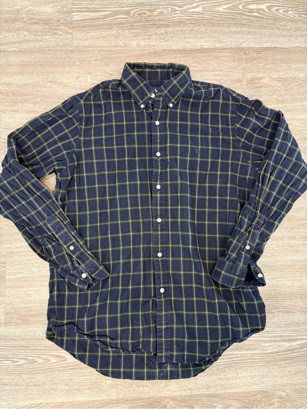 Polo Ralph Lauren Classic Fit 100% Cotton Blue Yellow Plaid Shirt Blue L